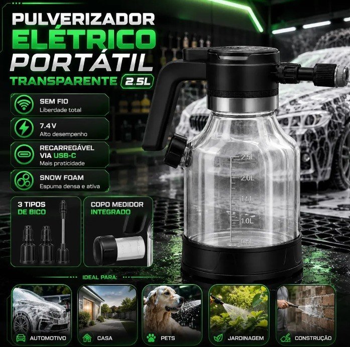 Pulverizador Elétrico Para Jardim e Automotivo de 2.5 L Cor Branco + Frete Grátis
