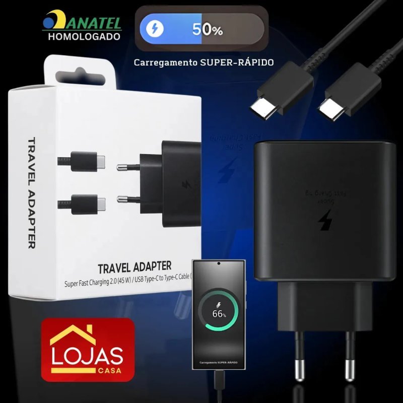 Carregador Turbo 45W para Samsung + Cabo Super Fast – Preto