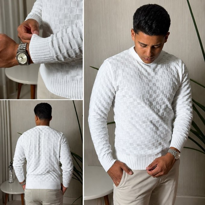 Suéter Lã Tricot Xadrez (8 cores) + Frete Grátis
