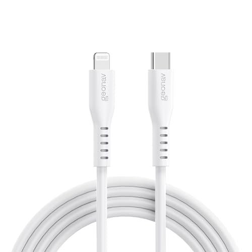 Geonav Cabo de Silicone USB-C para Lightning, carregamento até 38W, Silicone resistente, 1,5m, ESLICSWT, Branco
