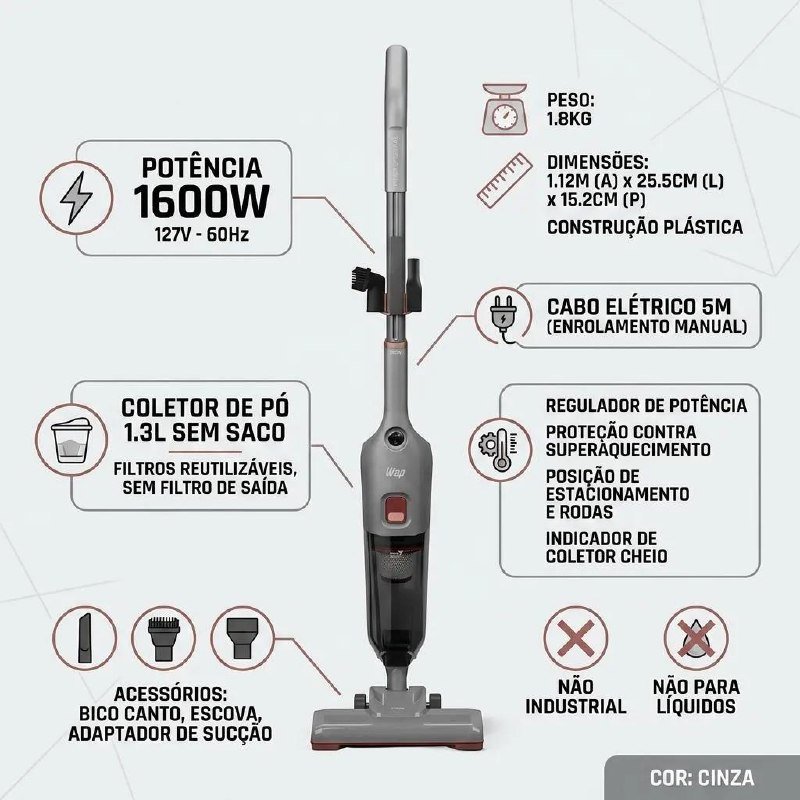 Aspirador Vertical WAP Power Speed Max 3 em 1 1600W