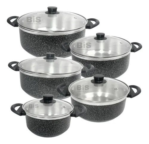 Conjunto De Panela 16/24 Tampa De Vidro Kit Caçarola 5 Peças Preto