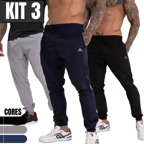 Kit 3 Calça Jogger Tactel Slim Elastano Esportiva Fitness