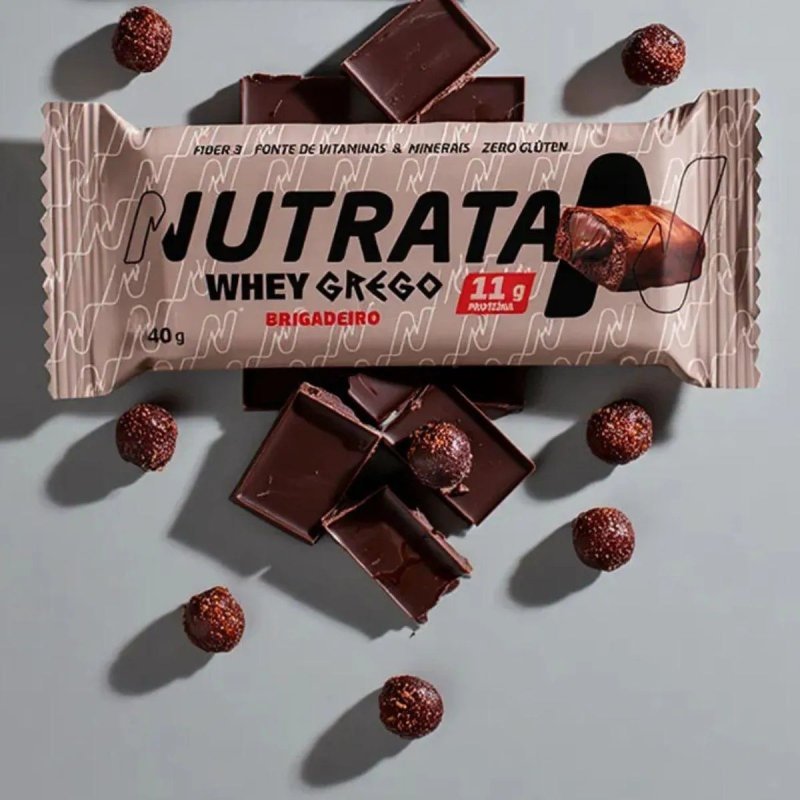 Barra Whey Grego 40g Display com 12 unidades Brigadeiro Nutrata + Frete Grátis