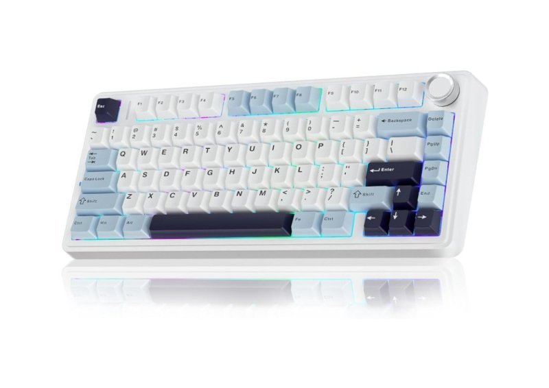 Teclado Mecânico AULA F75 Azul Glacial 75% Sem Fio BT5.0/2.4GHz/USB-C Hot-Swappable RGB