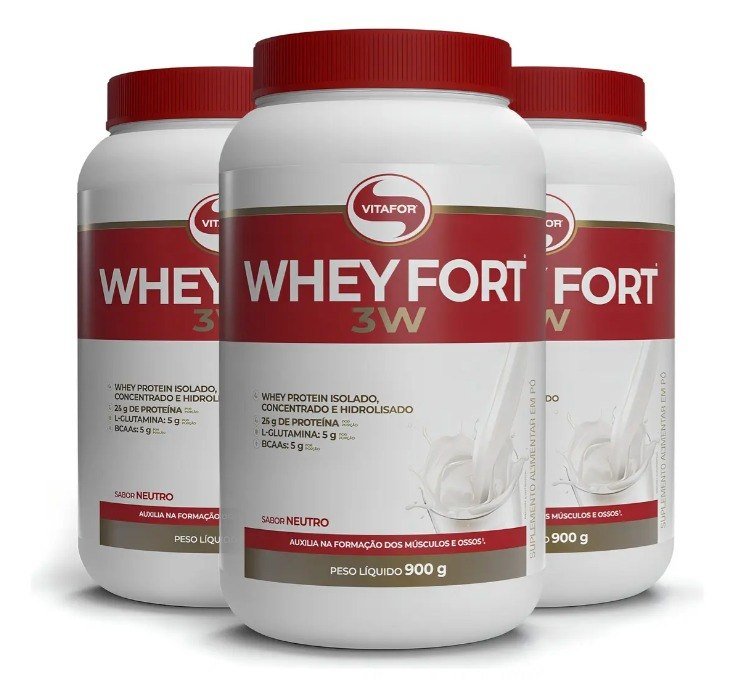 Whey Fort 3w Neutro 900g Vitafor com Frete Grátis