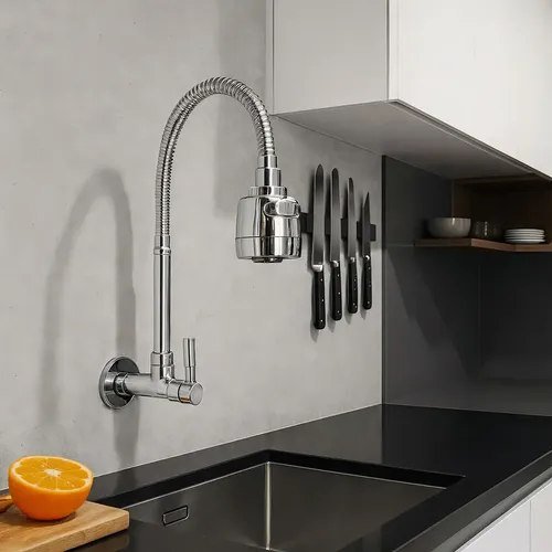 Torneira Gourmet de Parede Dex, Bica Móvel e Flexível, para Cozinha e Área Gourmet