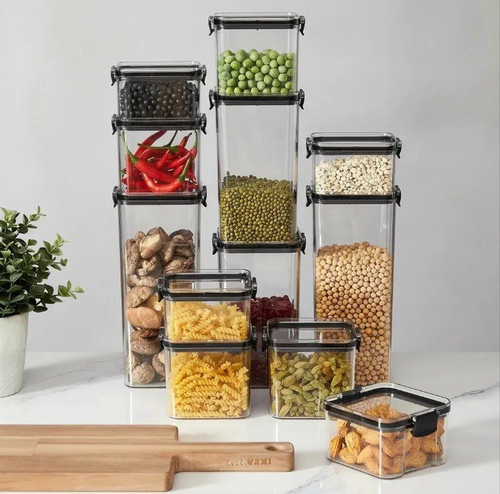 Kit 12 Potes Herméticos Quadrados Haushop Para Alimentos Transparente