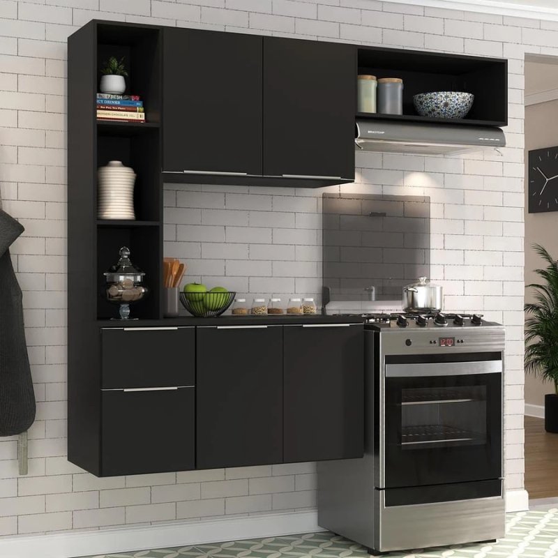 Cozinha Compacta Sofia MP2001 com Armário e Balcão – Preta