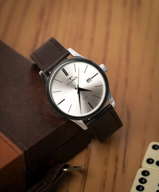 Relógio Technos Masculino Steel Prateado Pulseira Couro + Frete Grátis