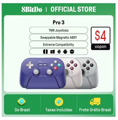 Controlador de jogos sem fio 8BitDo Pro 3 para Switch 1/2 Windows, Apple