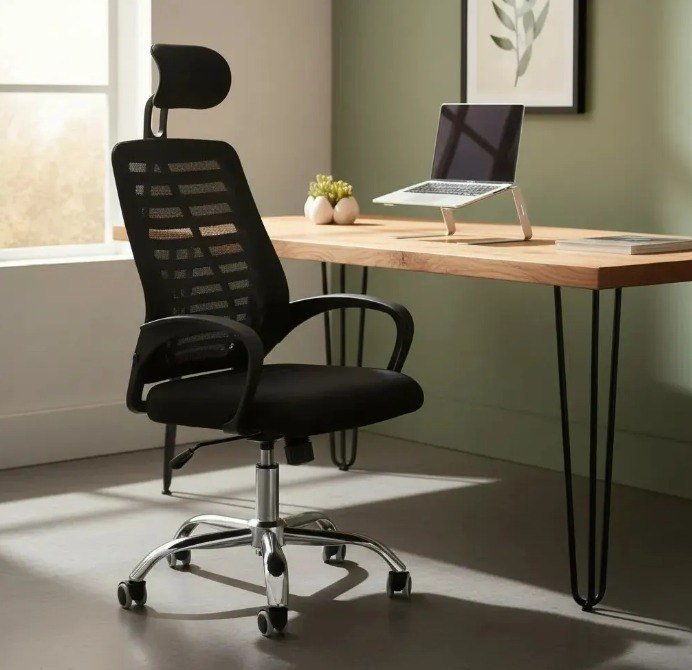 Cadeira Executiva Eike Mesh Zebra Alta Preta Giratória Ergonômica Com Reclinável