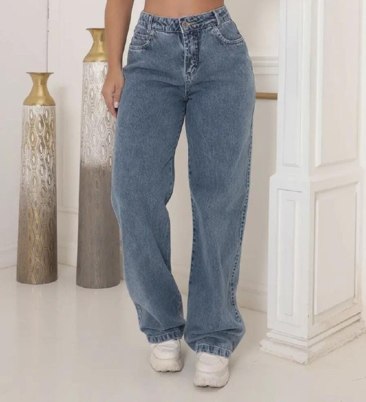 Calça Jeans Wide Leg Feminina Cintura Alta Sem Lycra Stillge