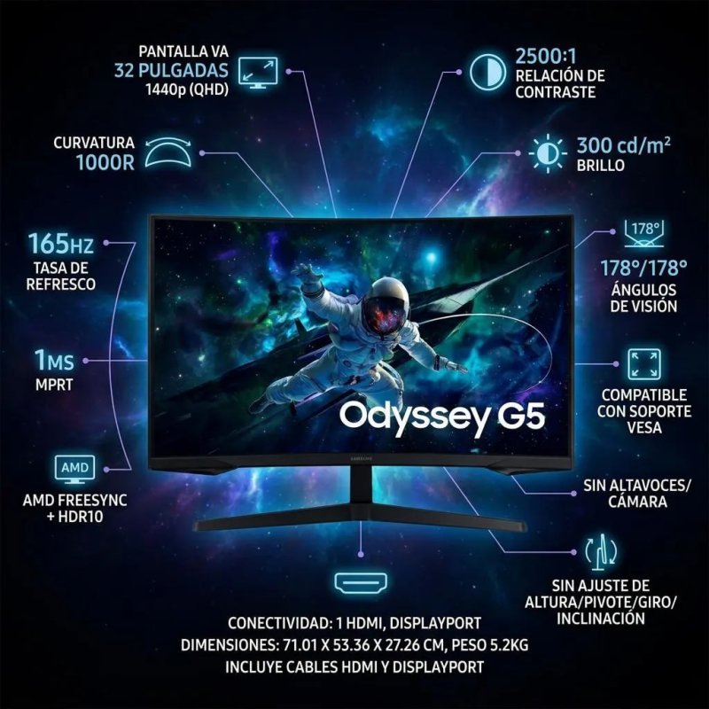 Samsung Odyssey G5 32" QHD 165Hz 1ms - Preto