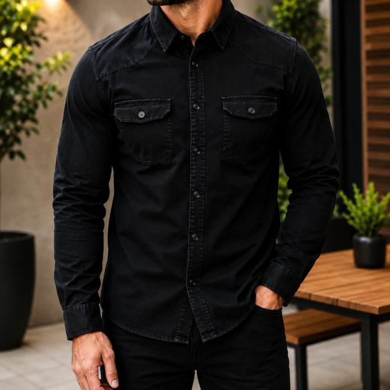 Camisa Jeans Social Manga Longa Slim (M ao GG)