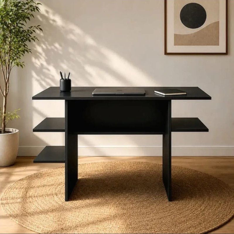 Mesa De Estudo Em Mdp Para Notebook Com Nichos E Prateleiras