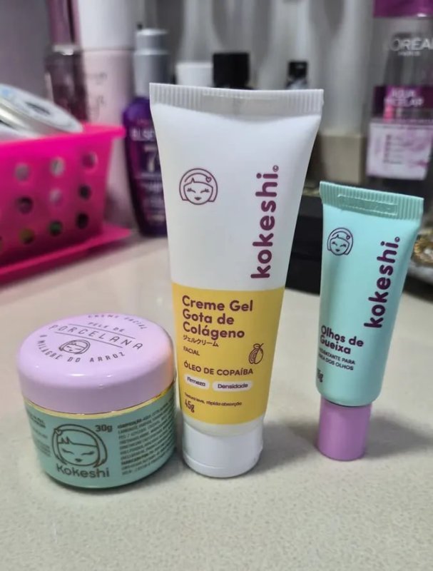 Kit Facial Kokeshi Completo 3 Passos Olhos de Gueixa Pele de Porcelana e Gota de Colágeno