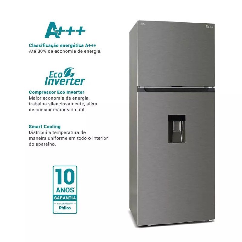 Geladeira 413L Philco Eco Inverter Duplex Inox PRF501TI