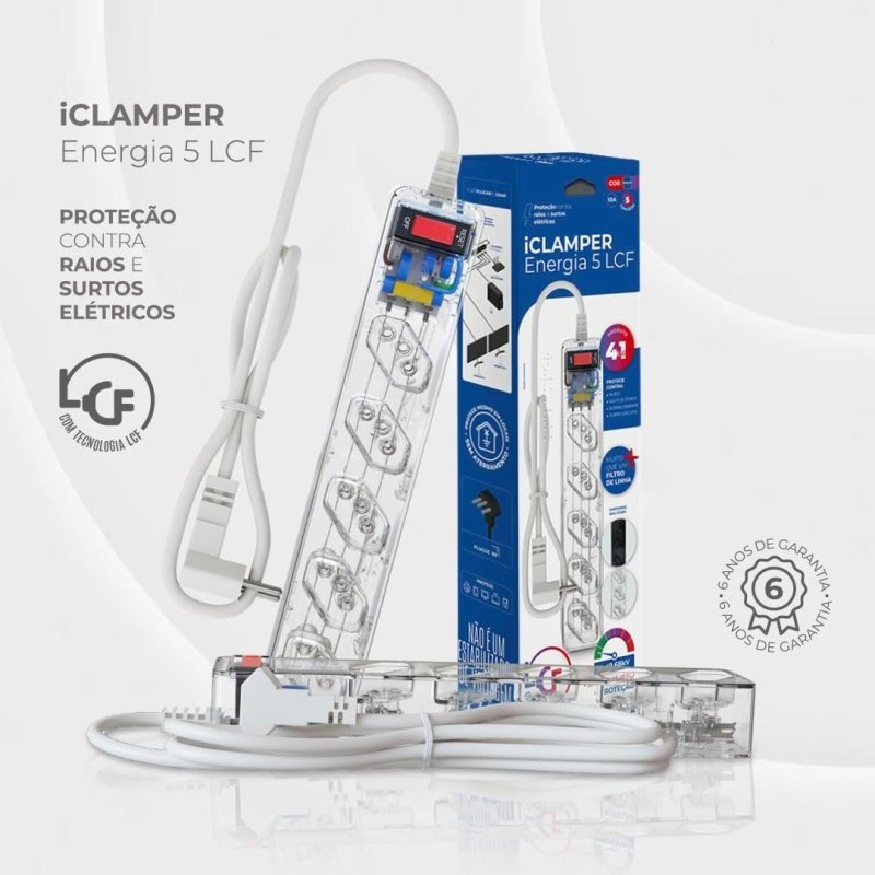 Filtro de Linha CLAMPER iCLAMPER Energia 5 – 5 Tomadas Bivolt