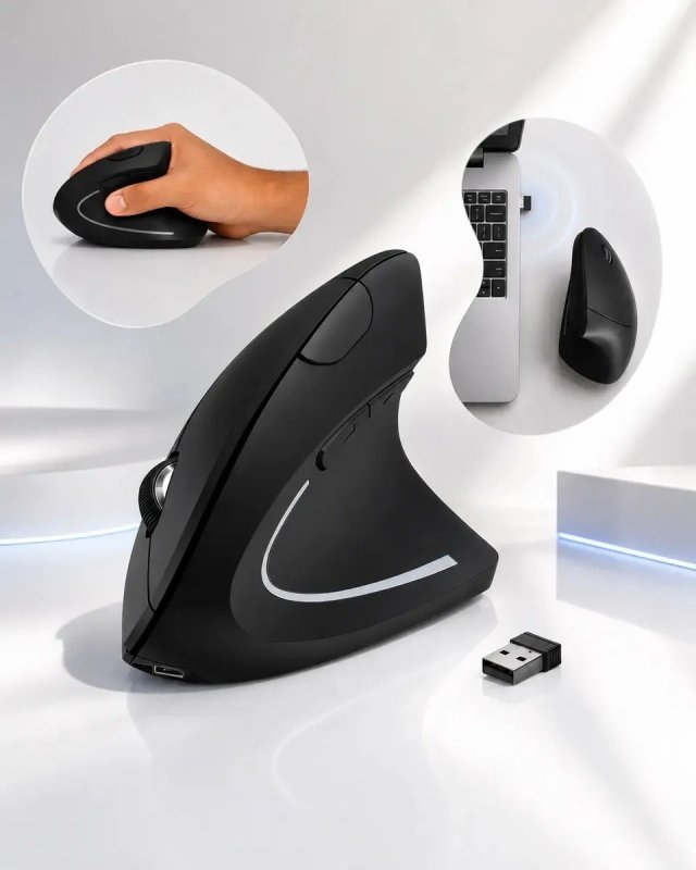 Mouse Vertical Ergonômico Recarregável Bluetooth/USB