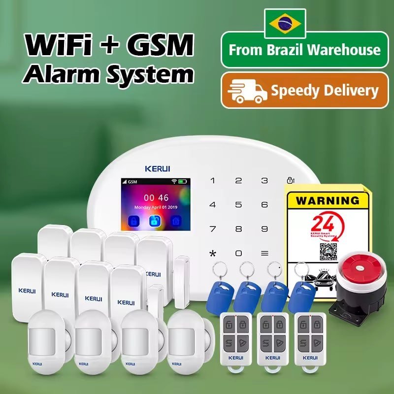 Sistema de Alarme Residencial Inteligente KERUI W202 Wi-Fi + GSM 2G Tuya com Sensor PIR sem Fio