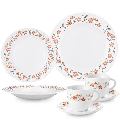 Aparelho De Jantar E Chá/café 20 Peças Vidro Opaline Branco Branco Floral