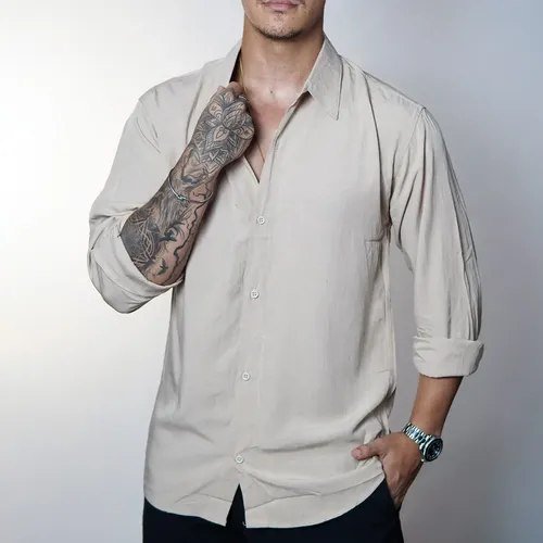 Camisa De Linho Manga Longa Viscolinho Casual Elegante Old