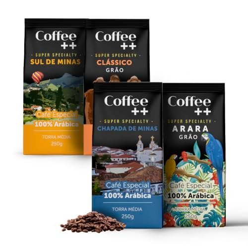 Kit 4 Pacotes Café Especial em Grãos Coffee Mais Variedades: Arara, Chapada de Minas, Cerrado Mineiro e Clássico - 100% Arábica (4x250g)