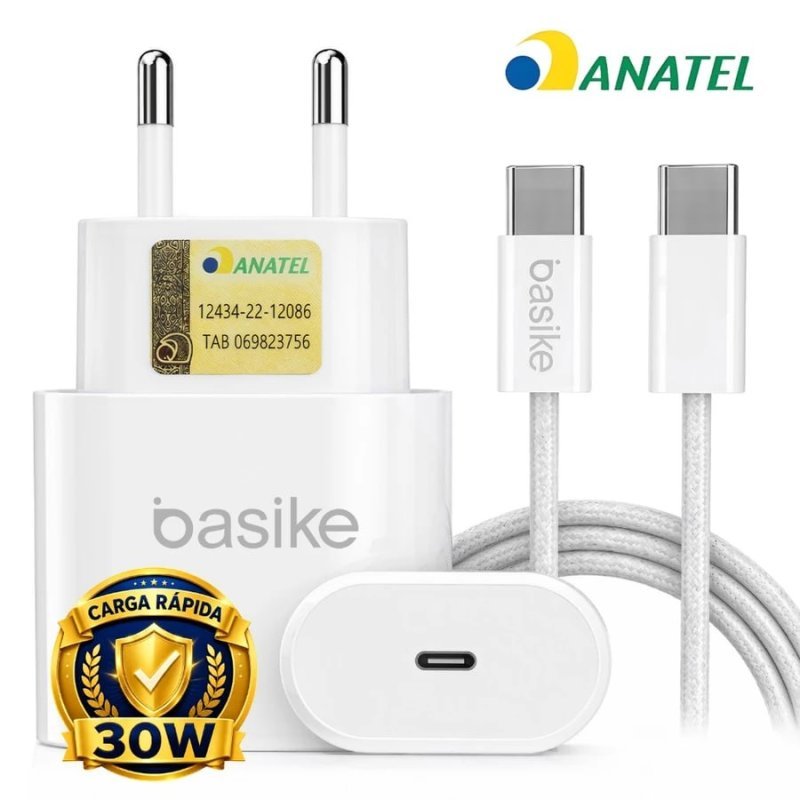 BASIKE Carregador Rápido 30W PD Tipo-C + Cabo