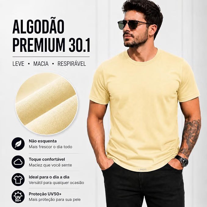 Camiseta Masculina LaKoss Algodão UV50+ Fio 30.1 Premium