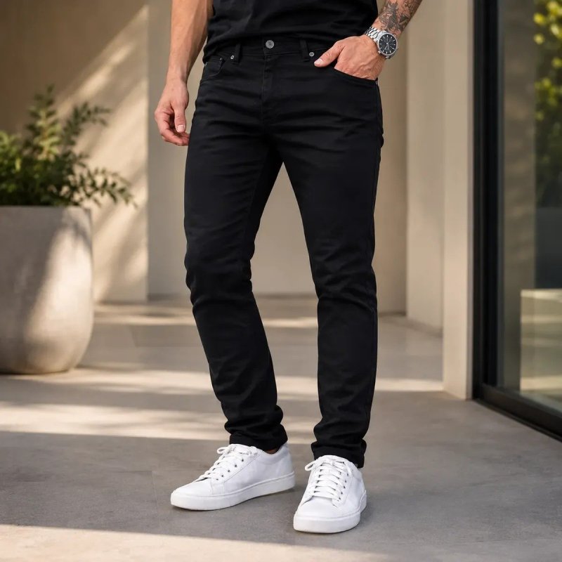 Calça Masculina Skinny Premium Sarja Elastano Confortável Preta (38 ao 48)