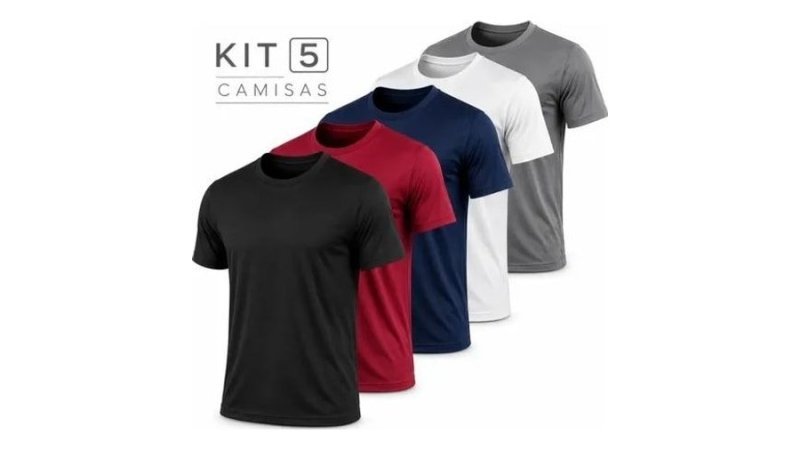 Kit 5 Camisetas Básicas Masculina Dry Fit Lisa Tradicional