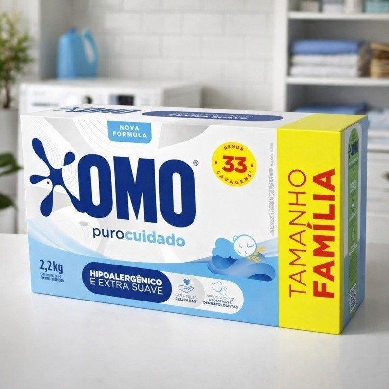 Lava-Roupas em Pó Omo Puro Cuidado Caixa 2,2kg Tamanho Família + Frete Grátis