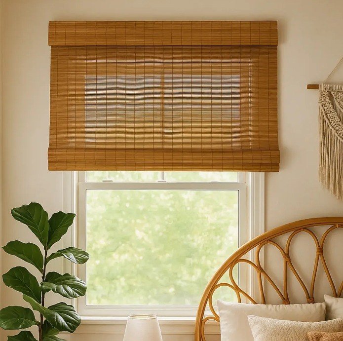 Persiana Rolo Bambu 180larg X 140alt Com Bandô - Natural + Frete Grátis