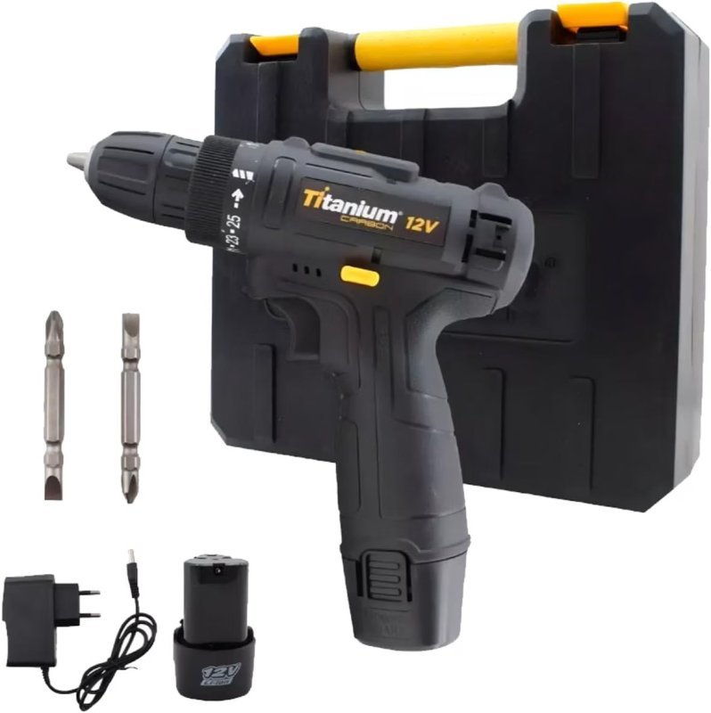 Titanium, Parafusadeira A Bateria CARBON 12V Sem Fio com Carregador Bivolt com Maleta e 2 Acessórios