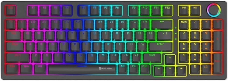 Teclado Mecânico Gamer New Hero Warlock, RGB, Switch Blue, USB, Preto