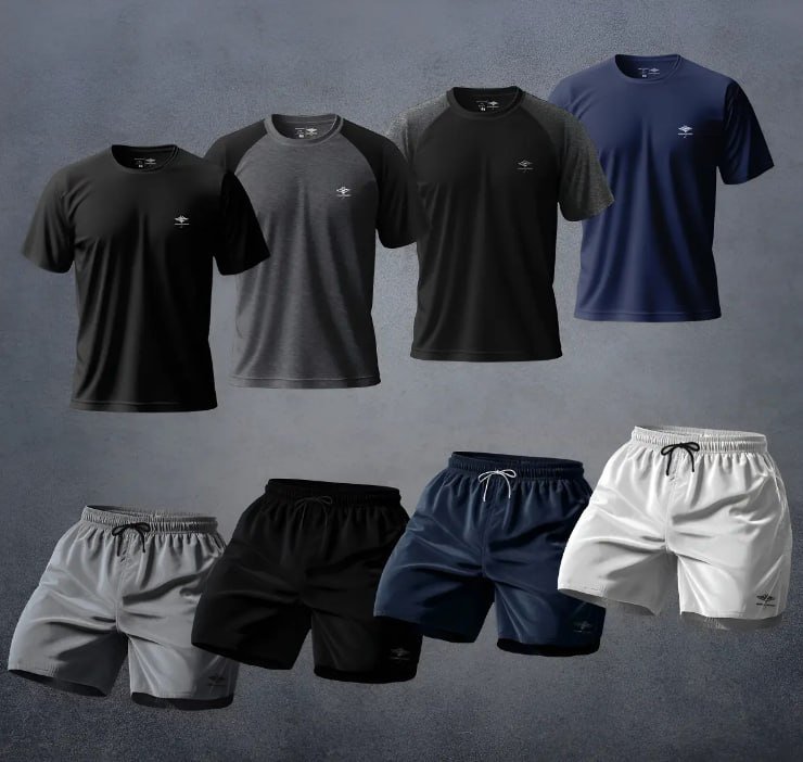 Kit Camisetas Dry Fit Uv E Shorts