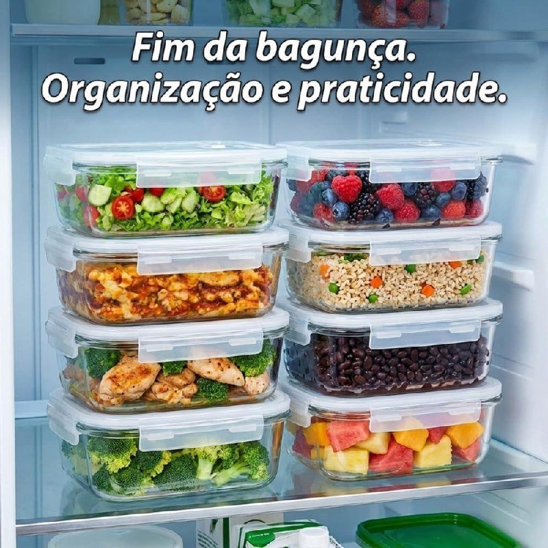 Kit com 10 Potes de Vidro Herméticos 640ml