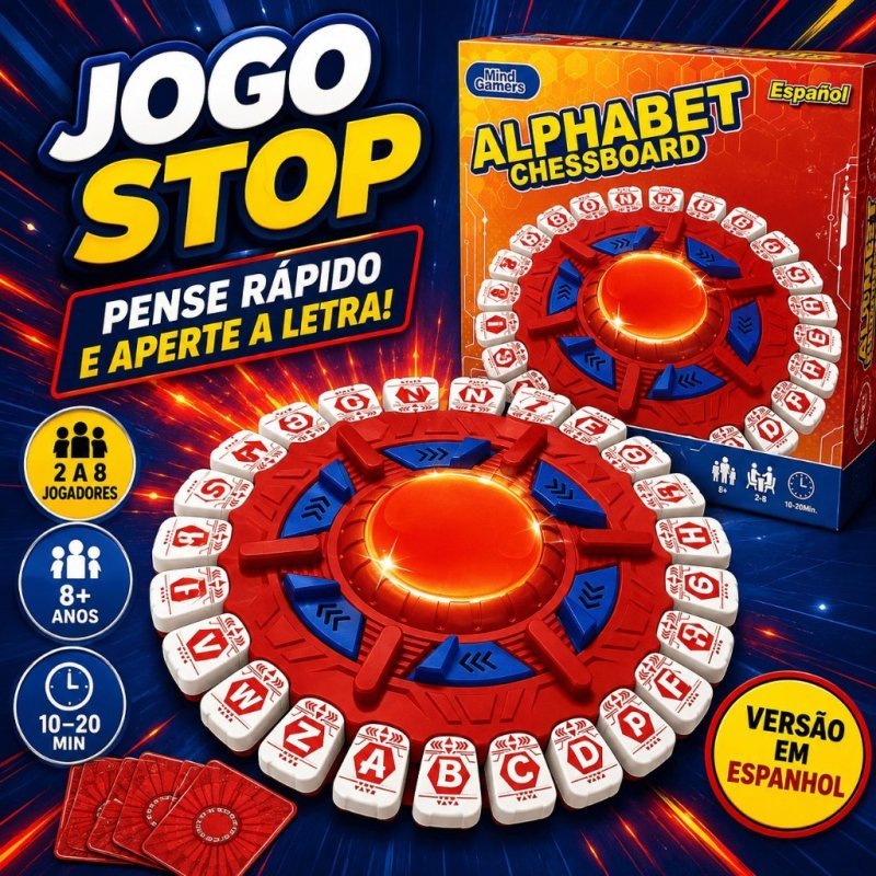 Jogo Stop Alfabeto Eletrônico com Temporizador para 2 a 8 Jogadores – Versão em Espanhol