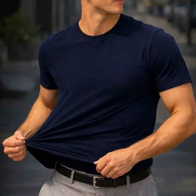 Camiseta Basica Modal Masculina Algodão Malha Peruana Verde Olive Sem Estampa