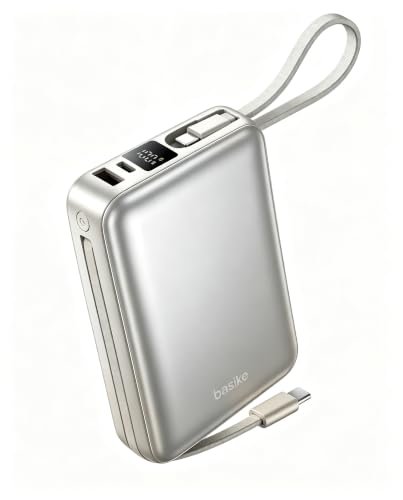 Basike Carregador Portátil, Power Bank 20000mAh com Cabos Integrados(Prata)