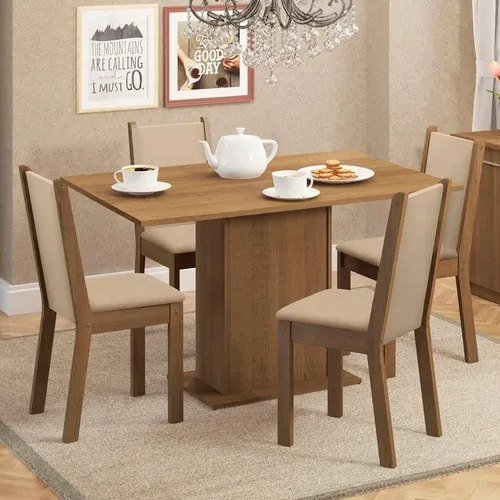 Sala De Jantar Madesa Talita Mesa Tampo Madeira 4 Cadeiras Cor Rustic/Crema/Pérola