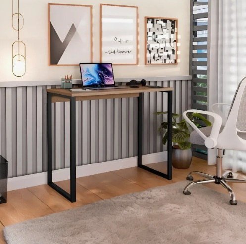 Escrivaninha Industrial Mesa Estudo Aparador Office Aço MDF