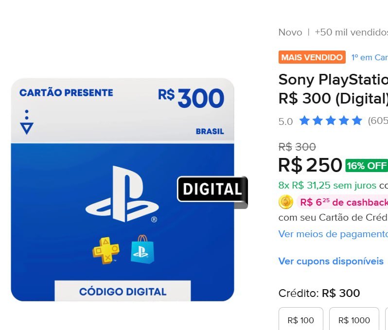 Gift Card com 25% OFF, limitado a R$50