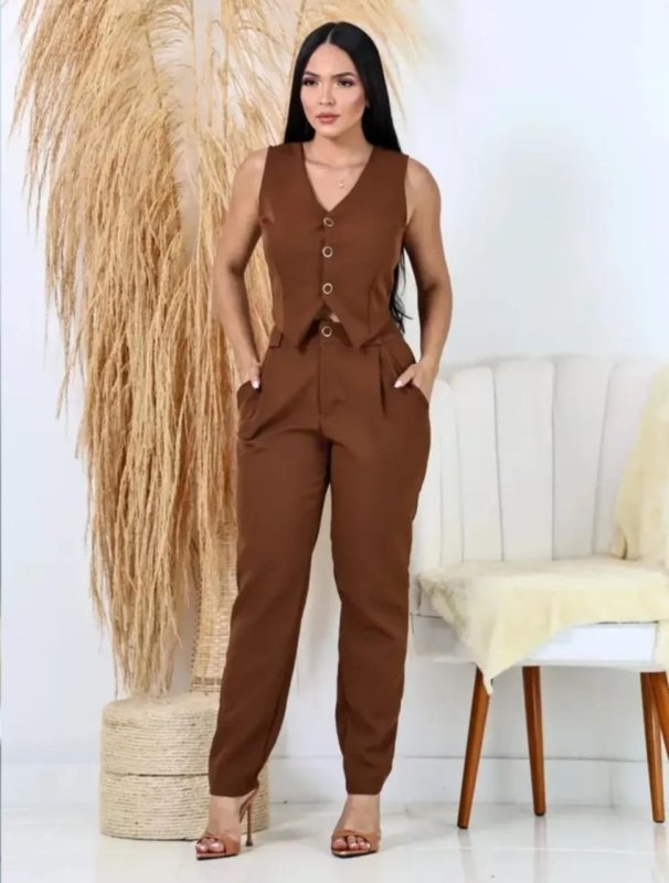 Conjunto Skinny Alfaiataria Calça Colete Social P A Pluzsize