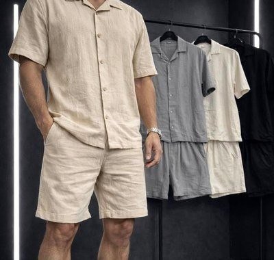 Conjunto Masculino Linho Camisa Shorts Mauricinho Com Bolso