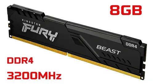 Memoria RAM Fury Beast 8GB DDR4 3200mhz KF432C16BB/8 Cor Preto