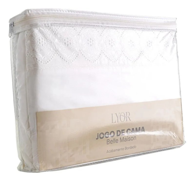 Jogo Cama Bordado Queen Belle Maison Branco Poliéster Lyor