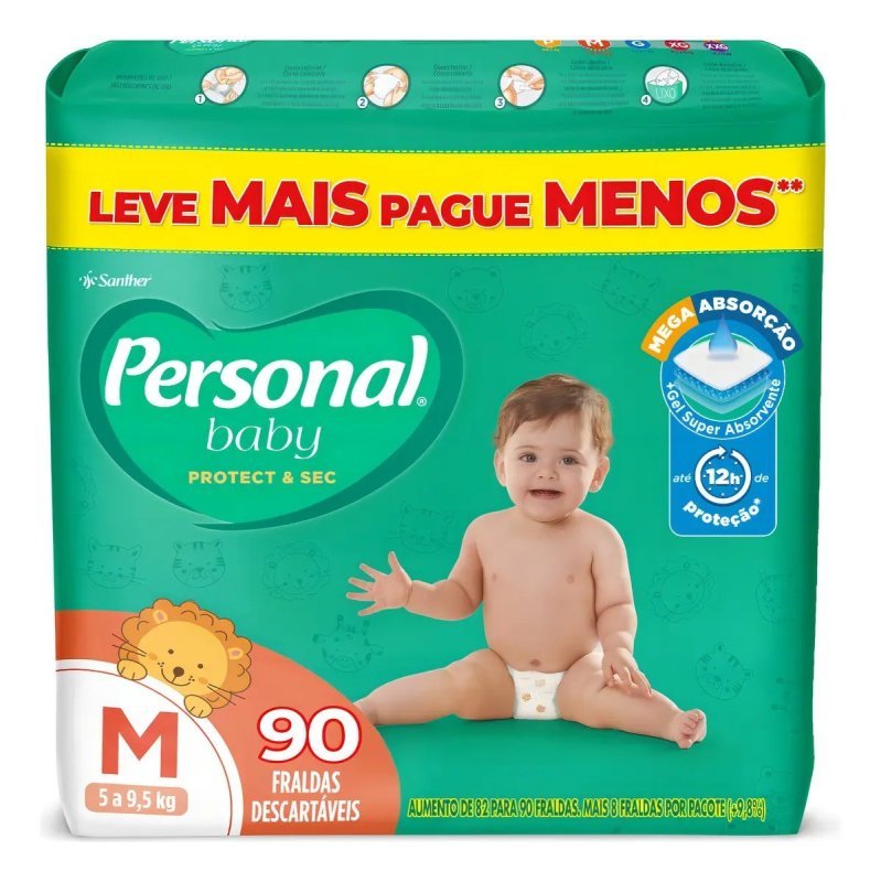 Fralda Personal Baby Protect & Sec M com 90 Unidades