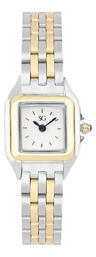 Relógio Feminino Quadrado Dourado e Prata Boxy Bicolor Gold Fundo Branco